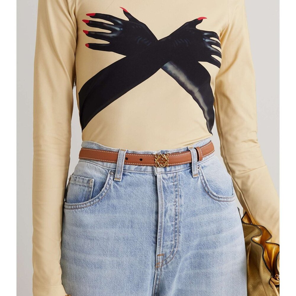 LOEWE Anagram Leather Skinny Belt Size 85